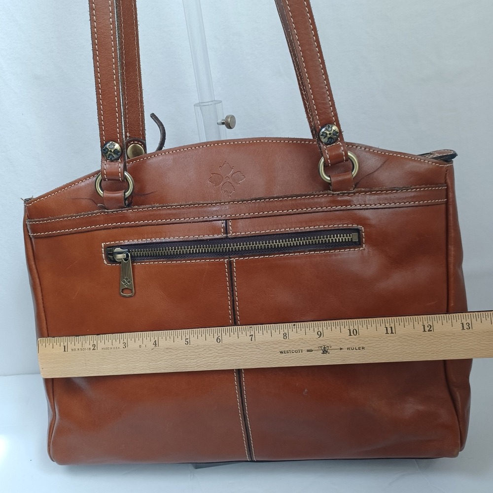 Patricia Nash Cognac Leather Tote Bag‎ Front Zip Contrast Stitching Brown - Picture 16 of 16